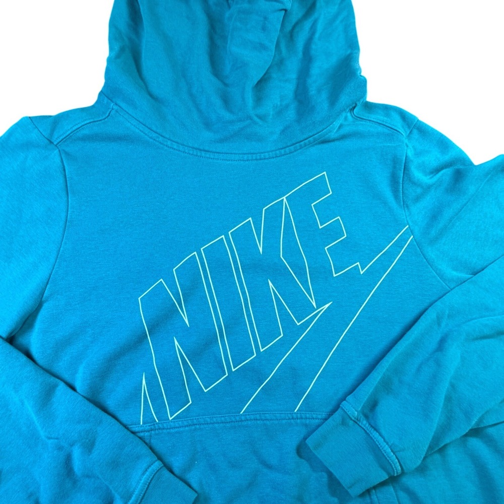 Nike Hoodie Mens XL Teal Blue Oversized Graphic Logo Pullover Fleece J9